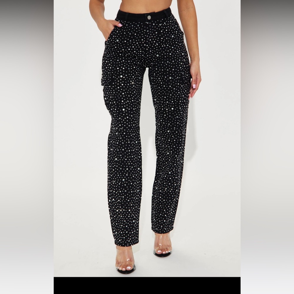 Fashion nova rhinestone cargo pant
